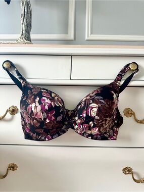 Soma Allura Lightly Lined Underwire T-Shirt Bra 34DD 🌟 Plum Floral